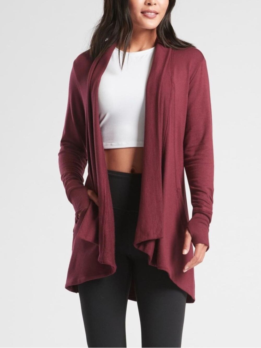 Athleta Pranayama Wrap Cardigan Sweater Open Front Red Size Medium